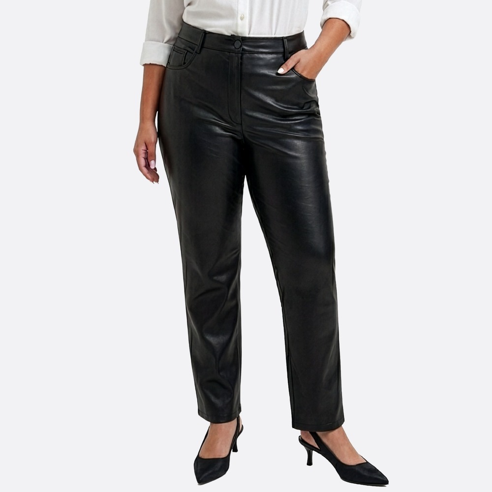 Wilfred Aritzia Melina M/L Black Faux Leather Pants High Rise Straight Leg
